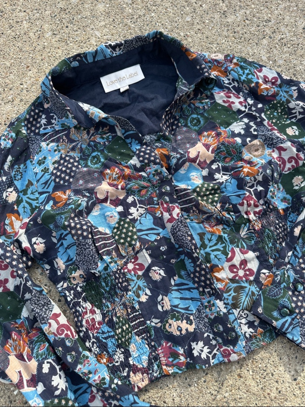 Love The Label XS Floral Patchwork Button-Front Crop Blouse - Teal & Black - Picture 4 of 9
